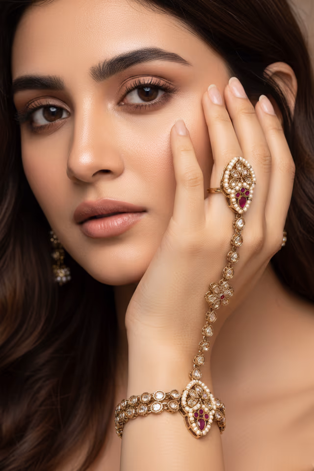 Regal Haath Panja Combines A Decorative Bracelet With Attached Rings For A Complete Look — rent in Bangalore
