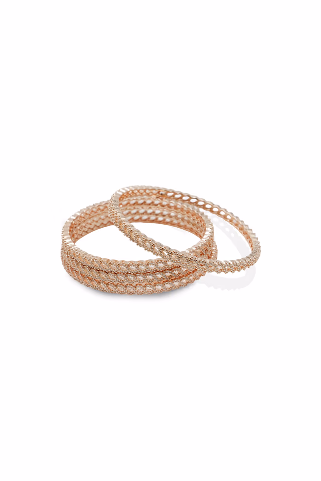 Rose Gold Diamond-Studded Interlinked Chain Slim Bangle — rent in Kochi