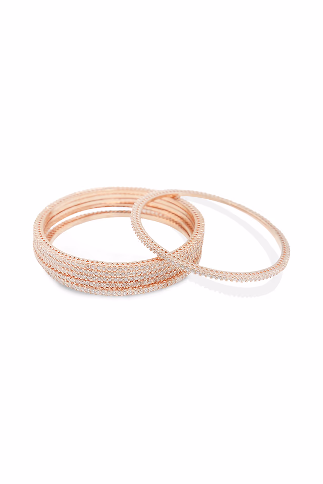 Rose Gold Slim Solitaire Diamond-Style Bangle — rent in Kochi