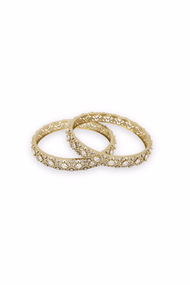 Sophisticated Silver Bangles Feature Alternating  White Stones For A Balanced Look Of Contemporary High… — rent in Calicut