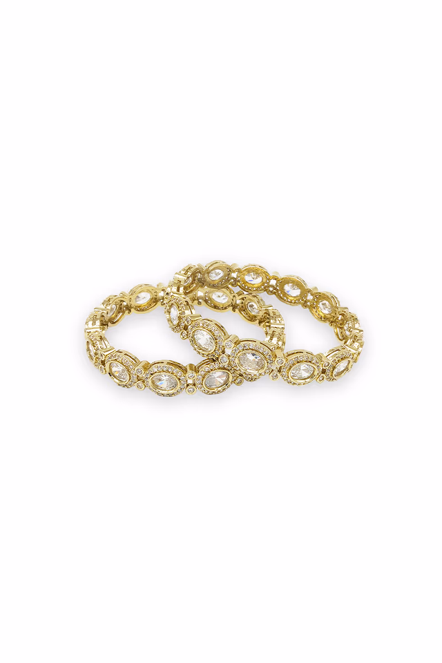 Elegant White Uncut Stone Bangle Set With intermediate White Stone Details — rent in Calicut