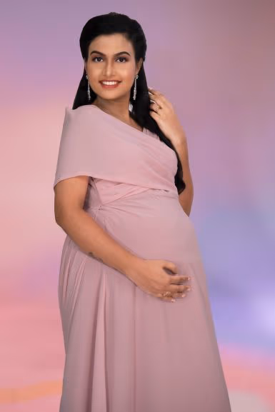 Baby pink overlap A-Line gown — view 1 of 5