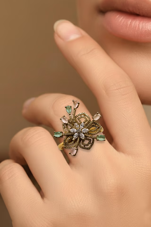 Brilliant Round Cut Solitaire Flower Statement Ring — rent in Coimbatore