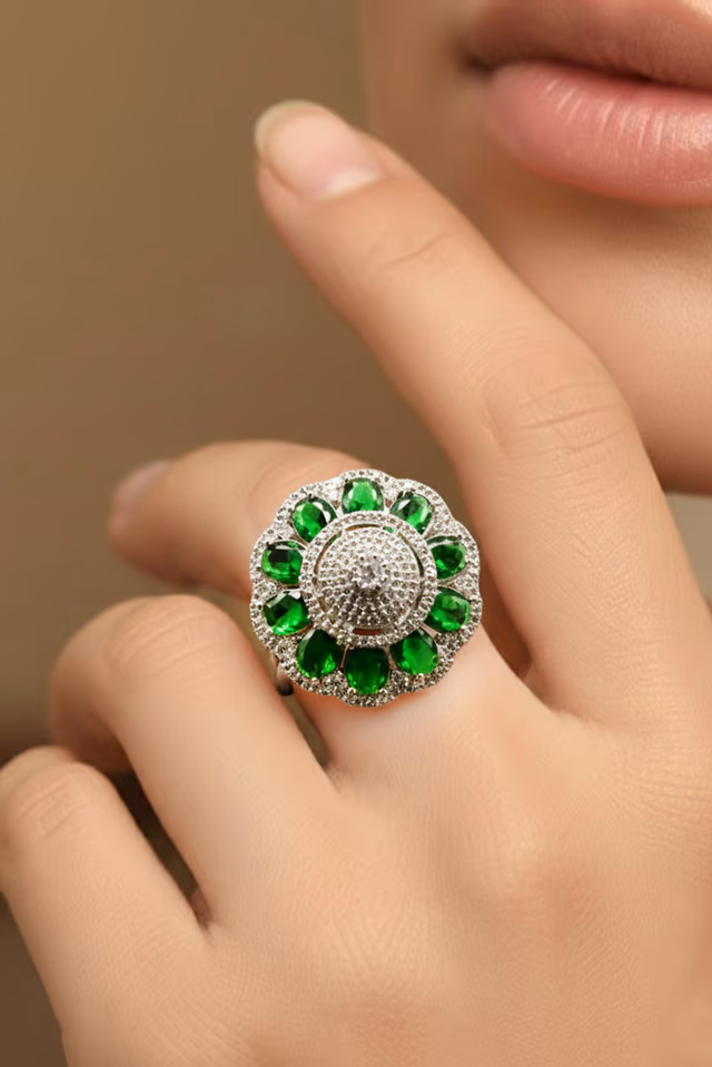 Sparkling American Diamond Round Cut Party Wear Jewelry — rent in Coimbatore