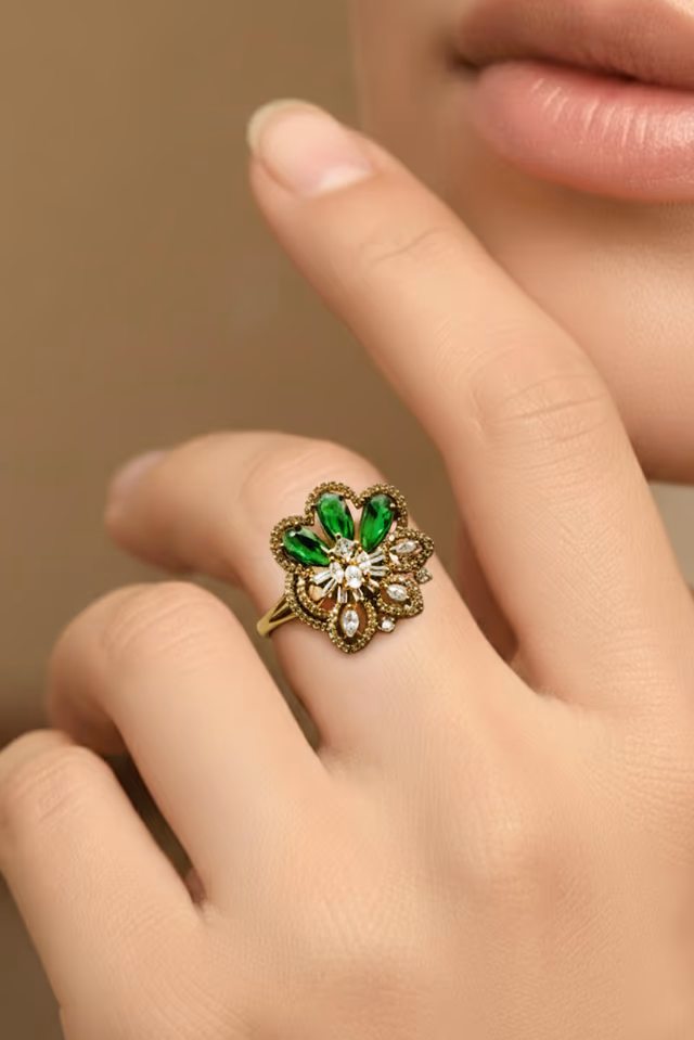 Art Deco Style Geometric Baguette Stone Cluster Ring — rent in Coimbatore