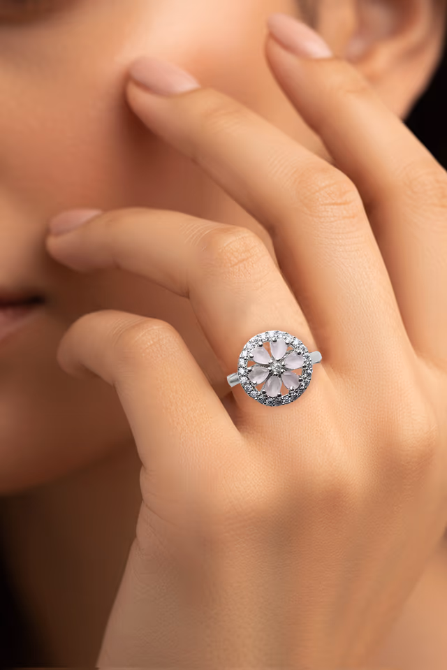 Blush Pink Floral Stone Ring — rent in Kochi