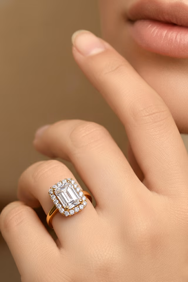 Bold Statement Ring Featuring A Brilliant Cluster Of White Stones — rent in Coimbatore