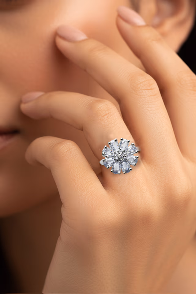 Celestial Bloom Diamond Ring — rent in Kochi