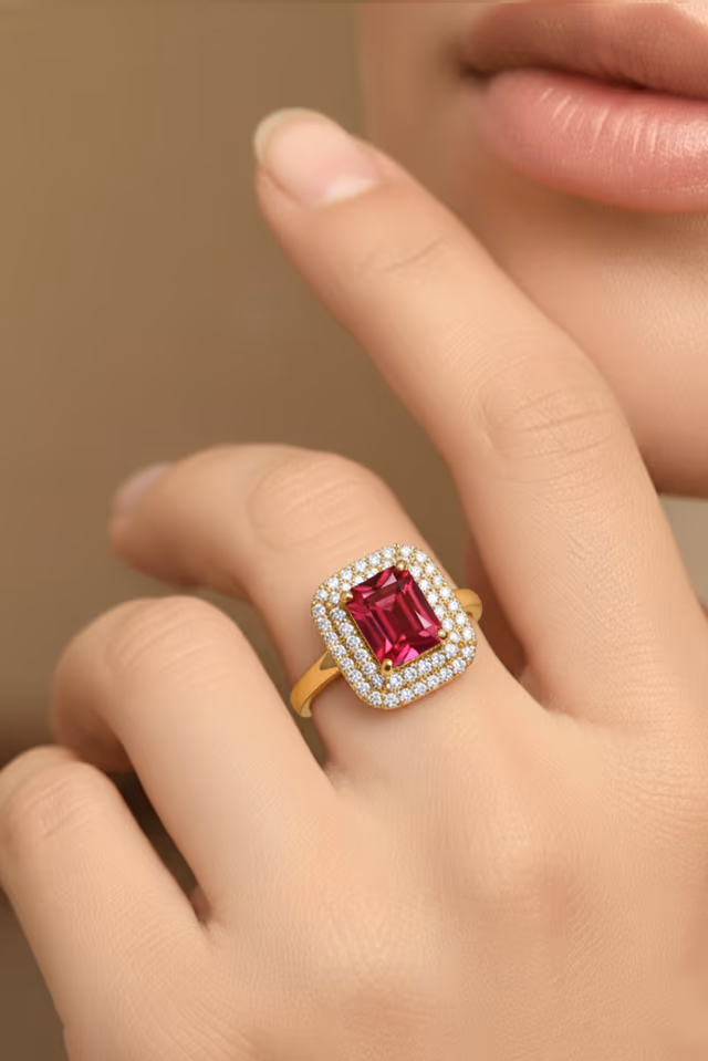 Gorgeous Square Cut Solitaire Ring With A Pave Stone Border — rent in Coimbatore