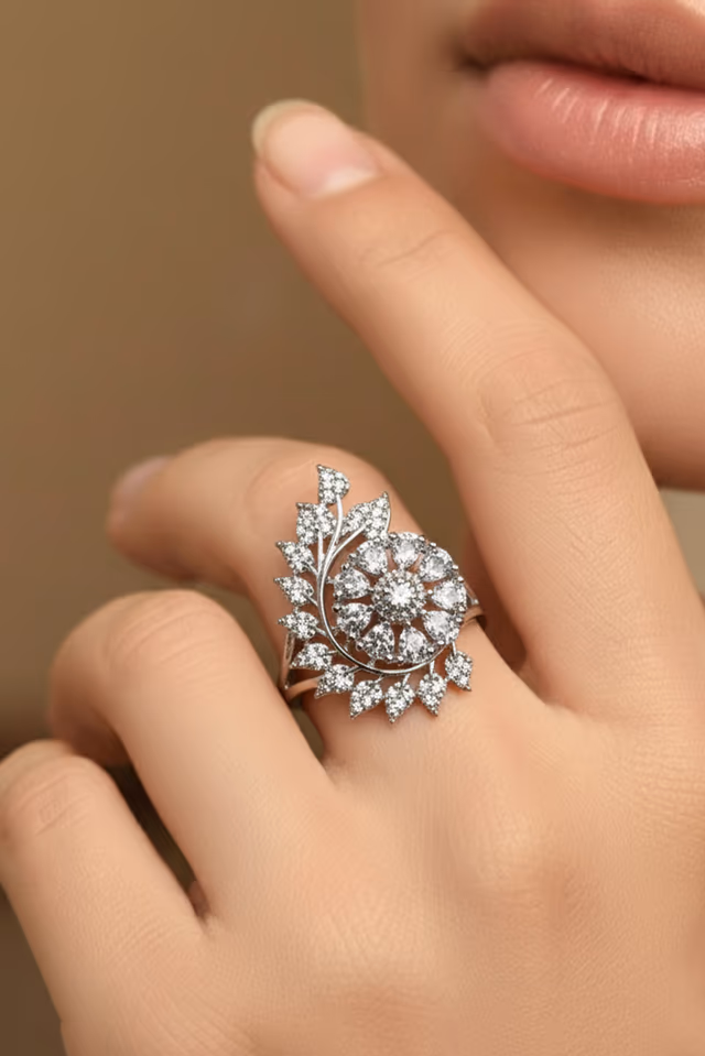 Intricate Sunburst Design Flower Pattern Adjustable Ring — rent in Coimbatore