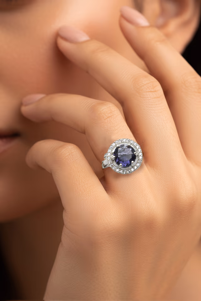 Midnight Aura Sapphire Diamond Ring — rent in Kochi
