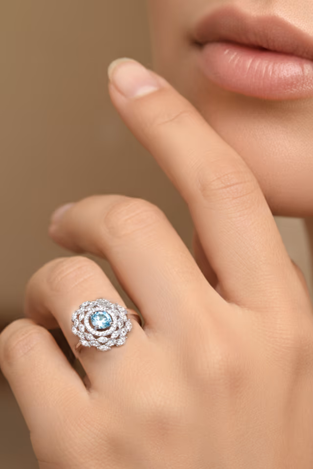 Ocean Bloom Blue Topaz Diamond Ring — rent in Kochi
