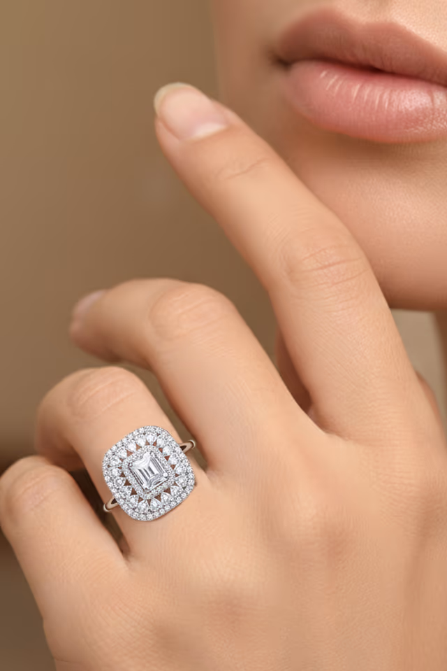 Radiant White Princess-Cut Cluster Ring — rent in Kochi