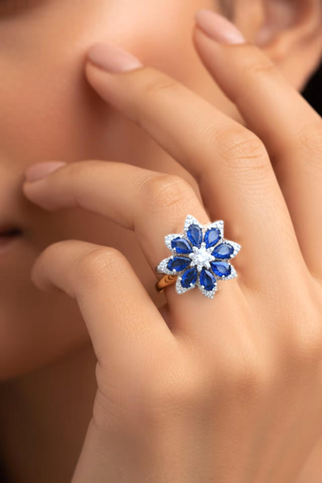 Royal Blue Floral Statement Ring — rent in Kochi