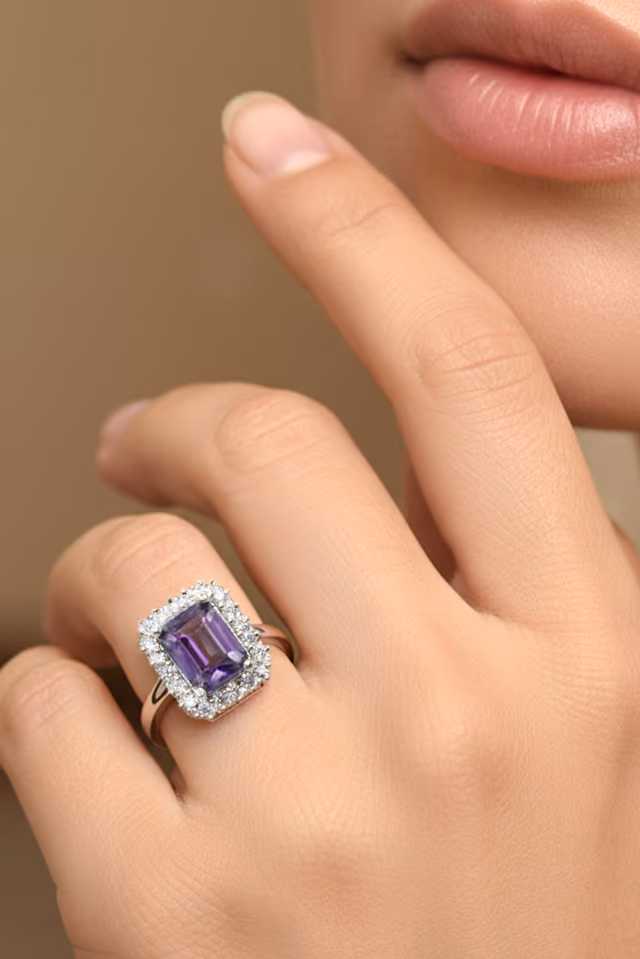 Royal Purple Emerald-Cut Stone Ring — rent in Kochi