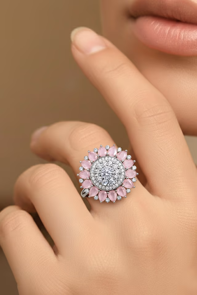 Unique Baguette And Round Stone Combination Ring — rent in Coimbatore