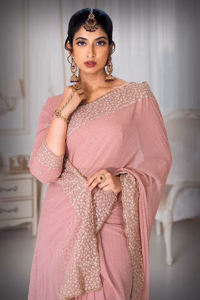 Mauve Pink Silk  Saree — rent in Calicut