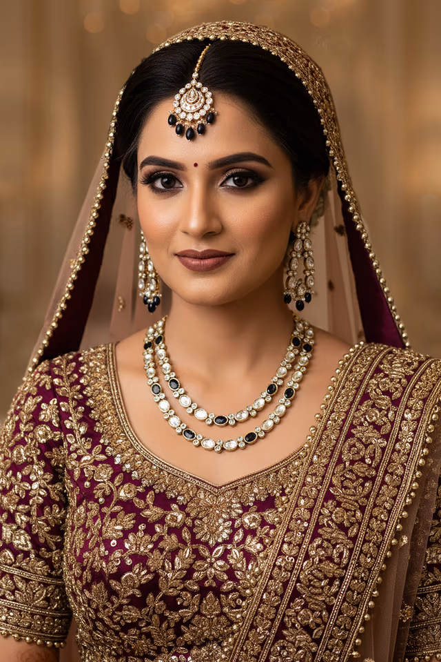 Black And Golden Intricately Crafted Regal Long Chain Outlined With Tiny Sparkling Diamond Simulants — rent in Calicut