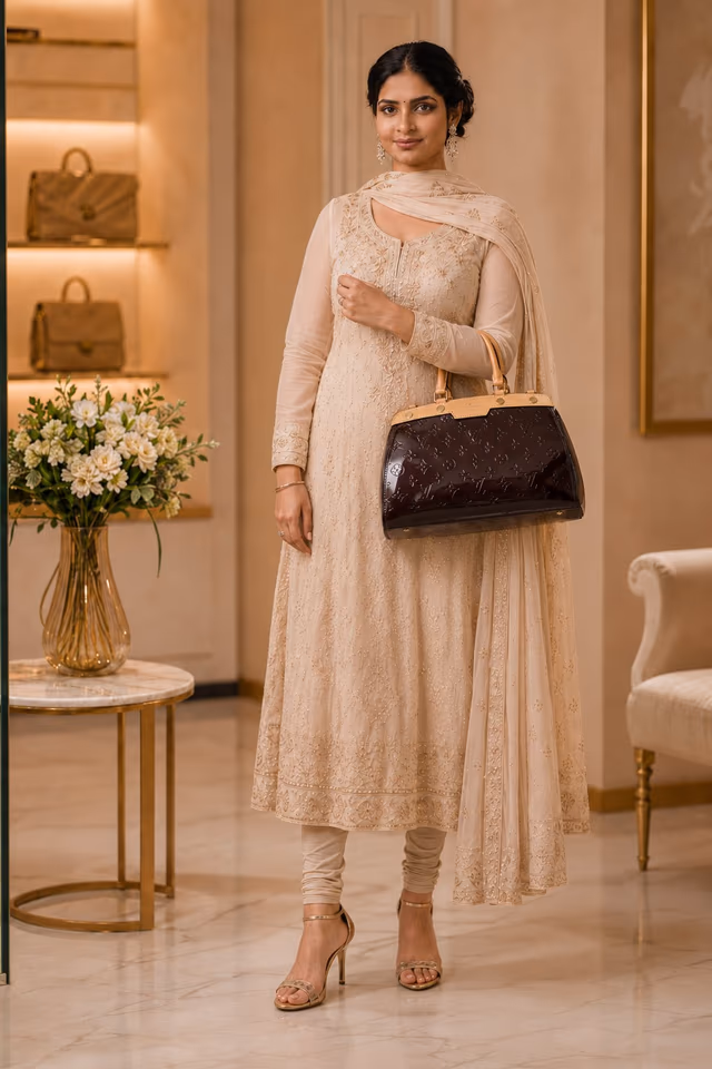 Louis Vuitton Brea Shoulder Bag PM Amarante Leather Monogram Vernis — back view, rent in Edappally