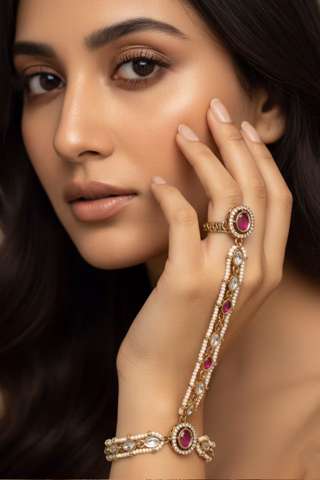 Choose This Refined Antique Gold Haath Panja To Complete Your Traditional Festive Ensemble With Grace — rent in Bangalore