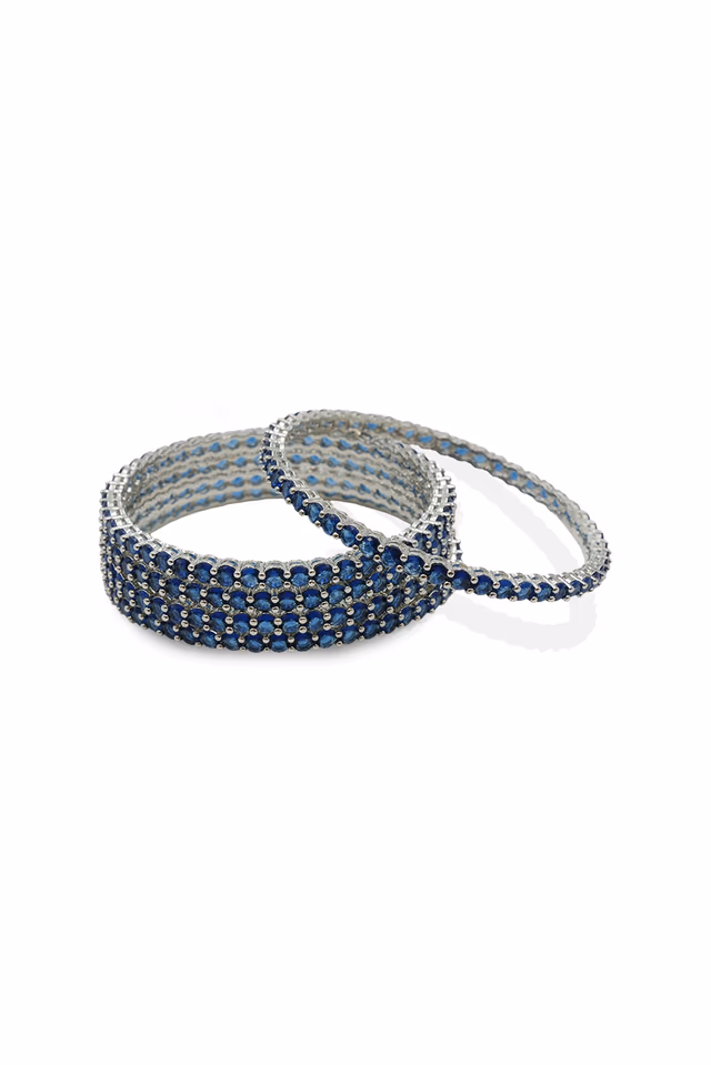 Silver Base Slim Blue Stone Bangle — rent in Kochi