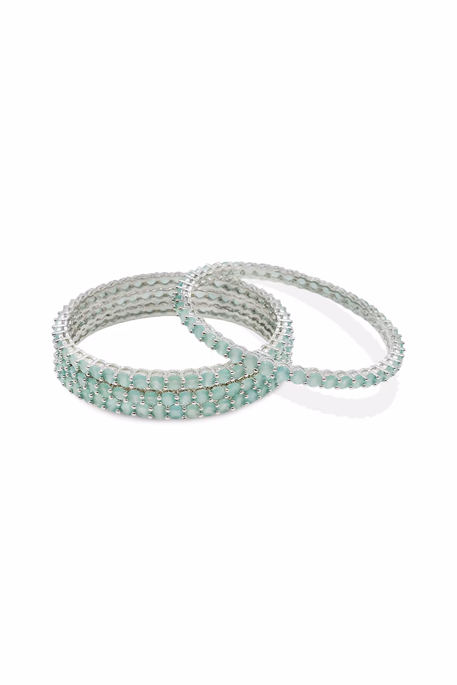 Silver Base Slim Green Stone Bangle — rent in Kochi