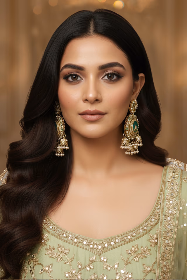 Mint Green Heritage Earring With Hanging Jumka Embellishments — rent in Calicut