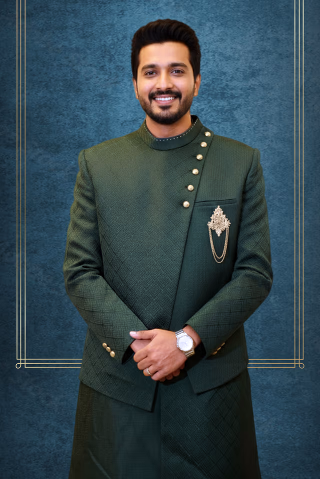 Asymmetric Bandhgala Jodhpuri Suit — back view, rent in Kochi
