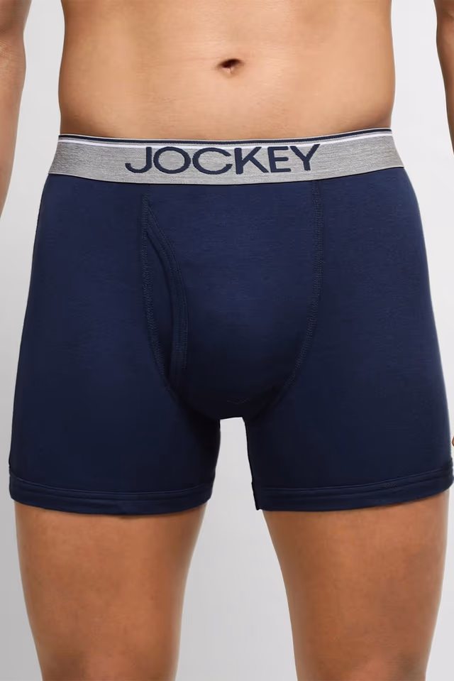 Men's Super Combed Cotton Rib Solid Boxer Brief with Ultra soft Waistband - Deep Navy — view 1 of 6