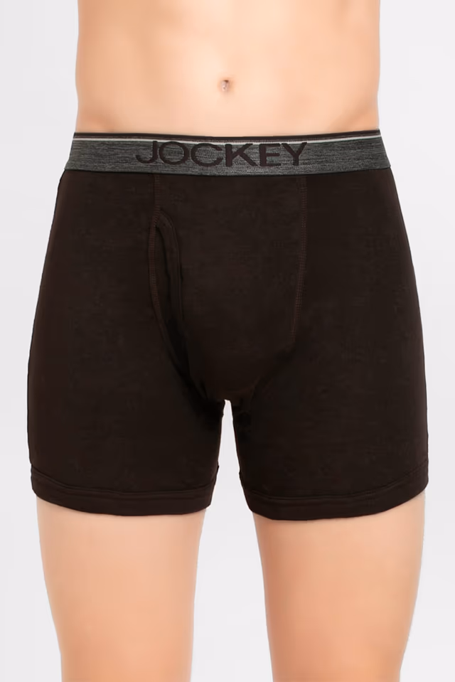 Men's Super Combed Cotton Rib Solid Boxer Brief with Ultrasoft Waistband - Brown — view 1 of 7