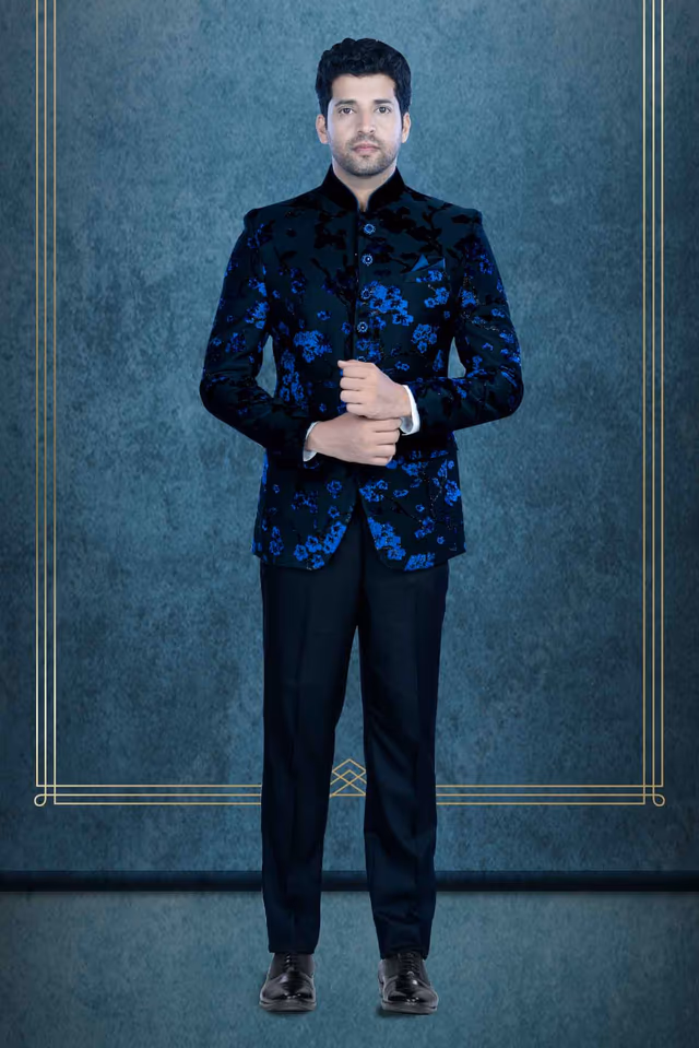 Blue And Black Jodhpuri Using Jaquard Embossed — view 1 of 6