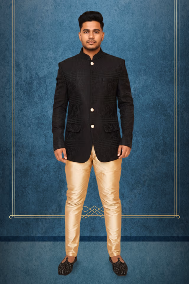 Black Chinese collar jodhpuri — rent in Bangalore