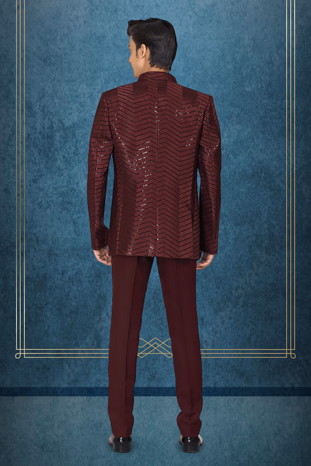 Maroon Jacket Jodhpuri With Threadwork Details — rent in Coimbatore