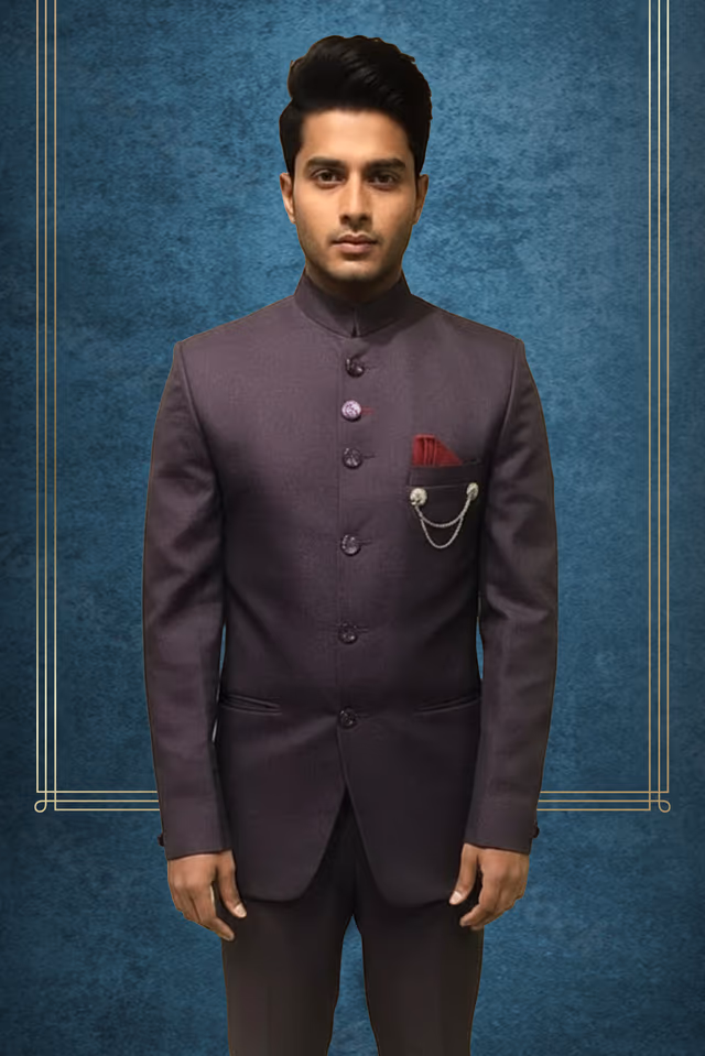 Rich Plum color Jodhpuri — back view, rent in Coimbatore