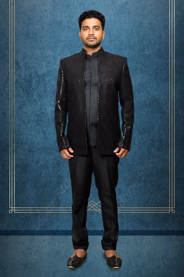 Stunning Black Sequin Blazer Boasting A Modern Shimmer Finish And Sharp Tailoring Perfect For High… — rent in Calicut