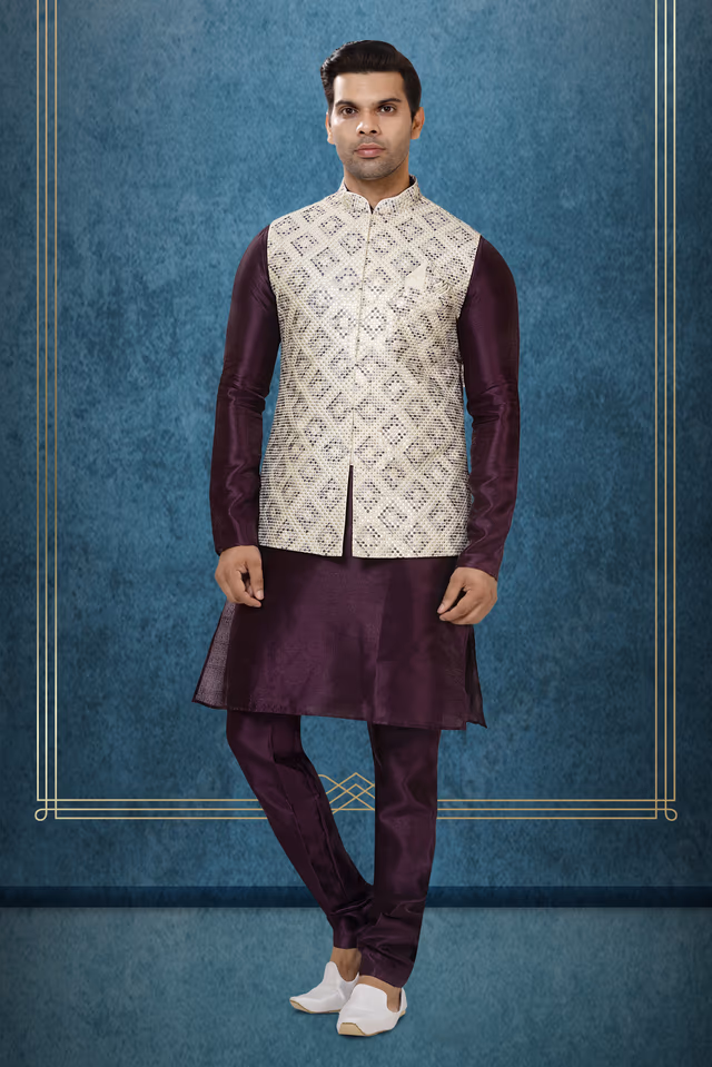 Elegant Kurta Modi Jacket Set — rent in Coimbatore