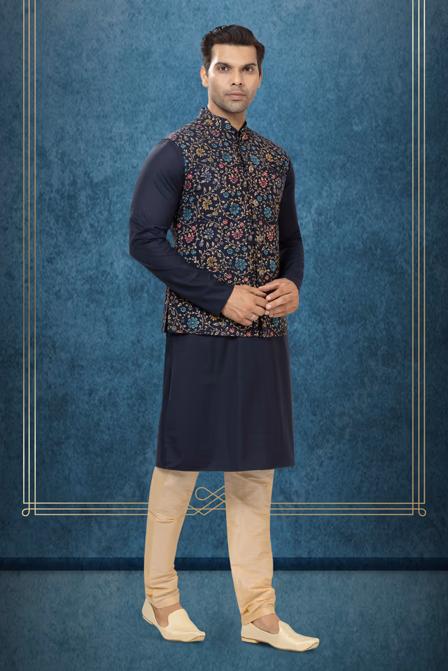 Lavish Kurta Modi Jacket Set — back view, rent in Coimbatore