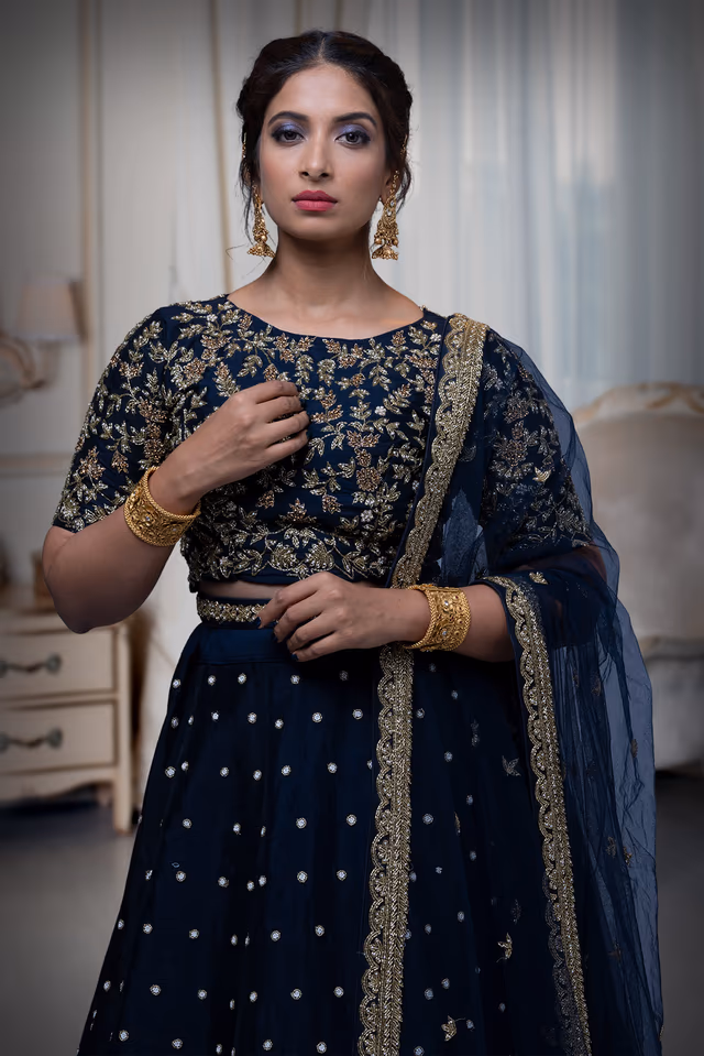 Dark Blue Cut Work Lehenga — view 1 of 6
