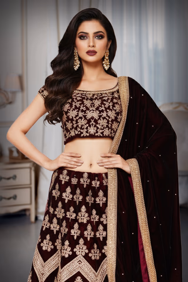Black lehenga with gold embroidered work — rent in Bangalore