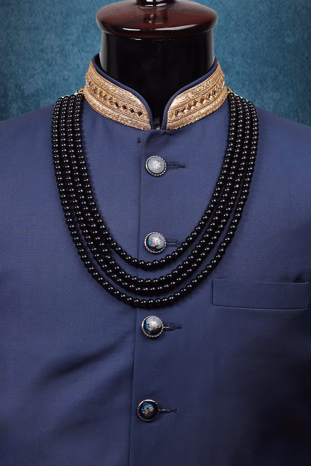 Black Plain Classic Layered Mothi Mala In Four Layes — rent in Coimbatore