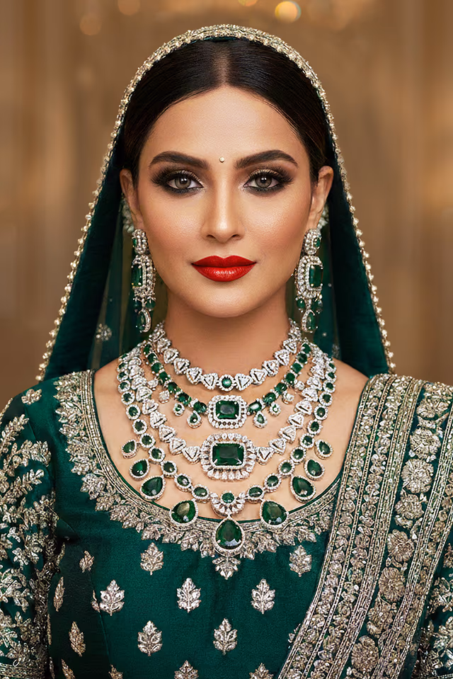 Classic Diamond Long Chain Crafted In Emarald Green Stone Brings Modern Refinement And Delicate Beauty To… — rent in Calicut
