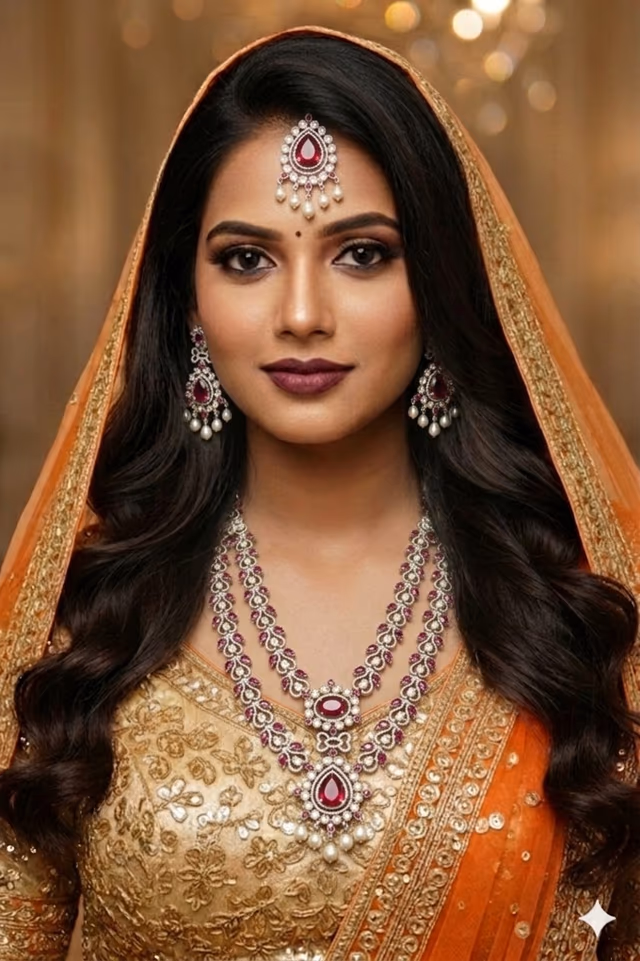 Ruby Polki Bridal Long Haar Set — rent in Coimbatore