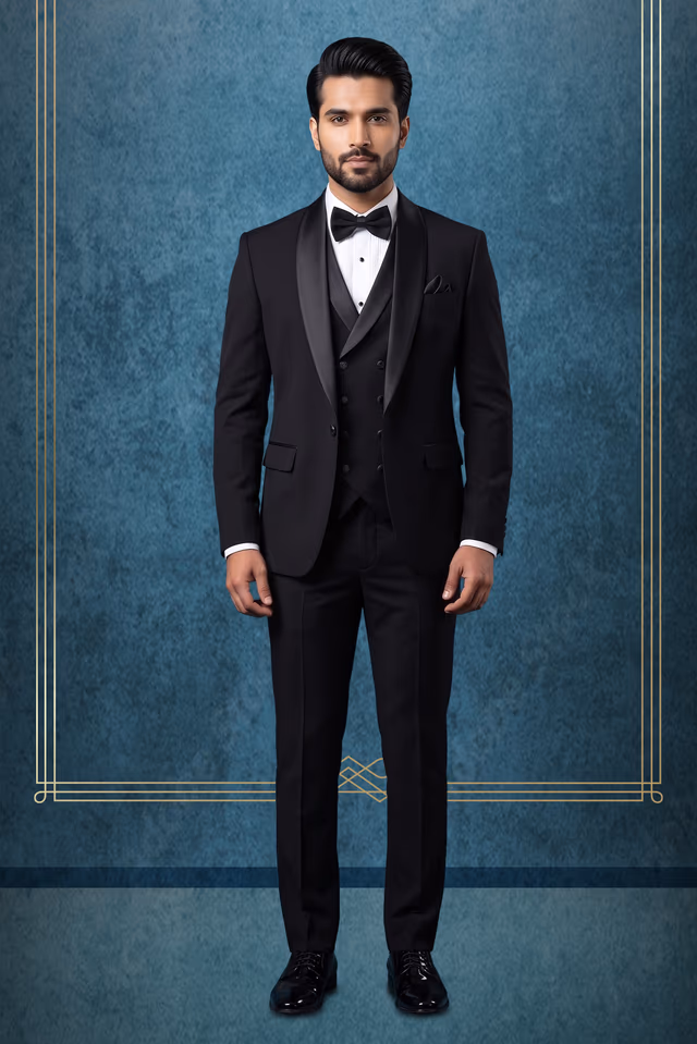 Black Plain Tuxedo With Heightened Black Lapel — rent in Kozhikode