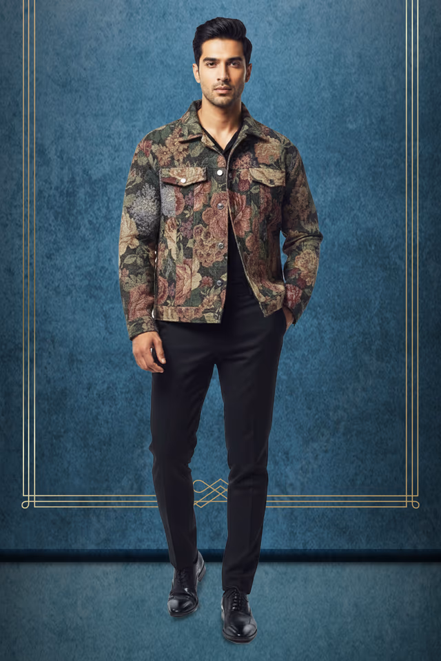 Floral pattern Jacaquard Single piece OverCoat — rent in Coimbatore