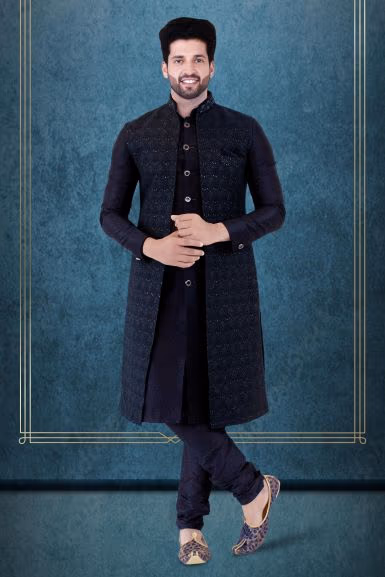 Navy Blue Jacket Sherwani — rent in Calicut