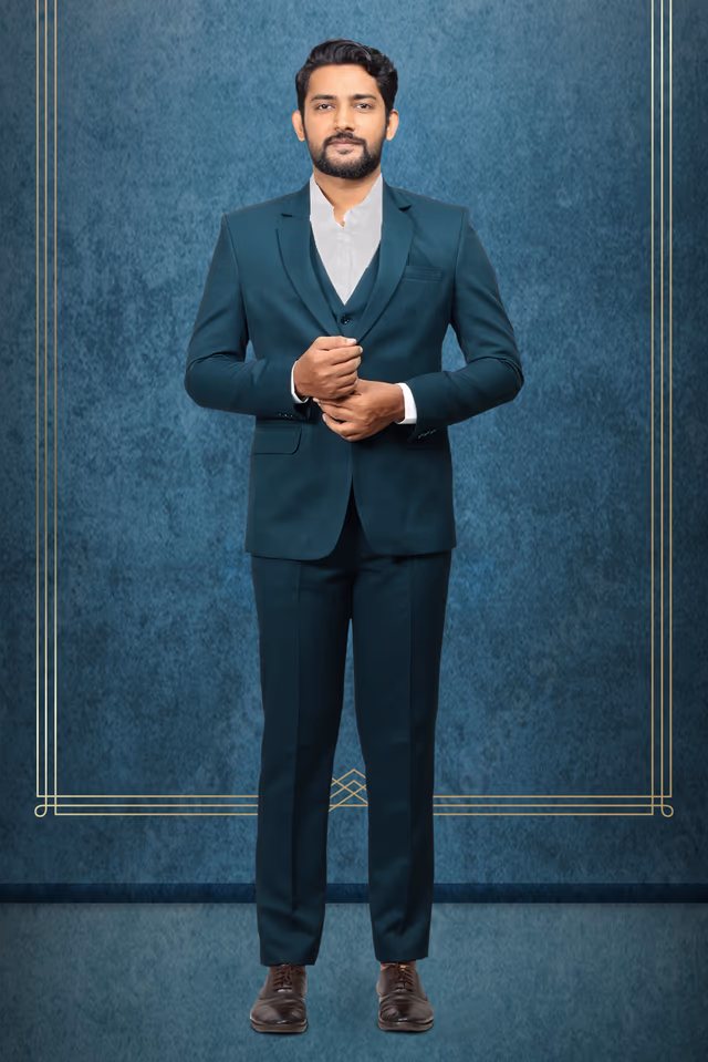 3 Piece Imported Fabric Dark Teal Green Suit — rent in Kochi