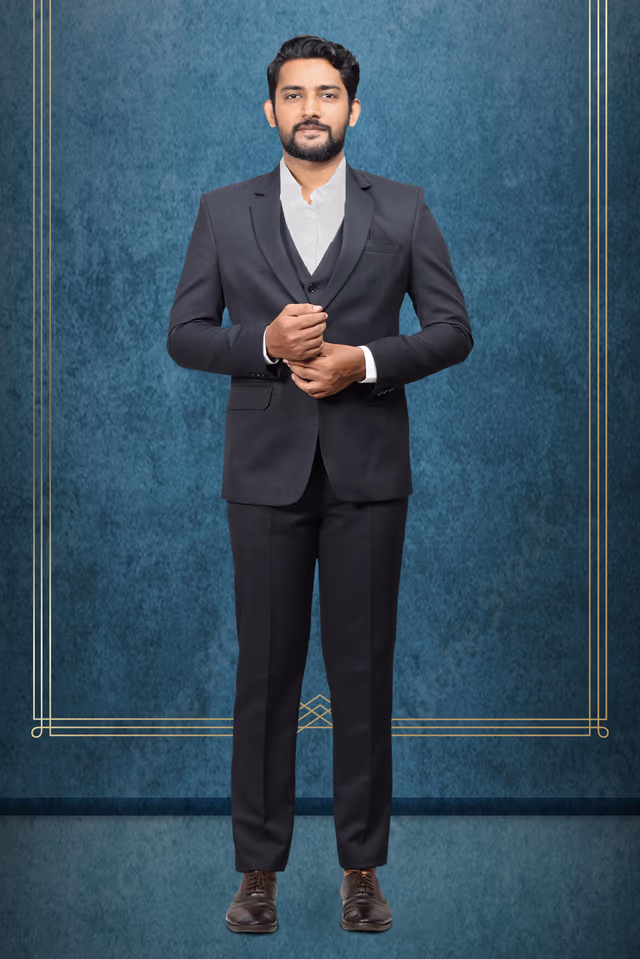 3 Piece Black Suit — rent in Kochi