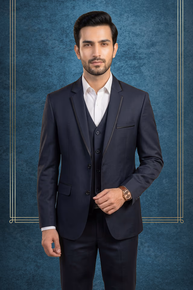Blue Formal Suit Set — back view, rent in Calicut