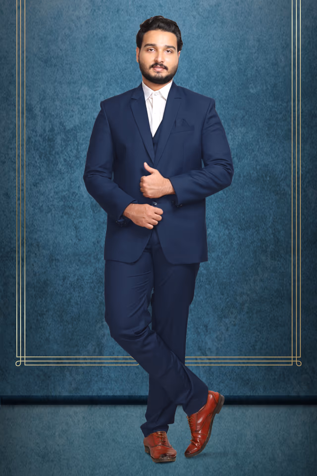 Men Navy Blue 3 pIece Formal Suit — rent in Kochi