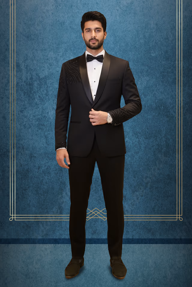 Blended Polyester/Viscose with Satin Lapel 3 Pcs Suit — rent in Kochi
